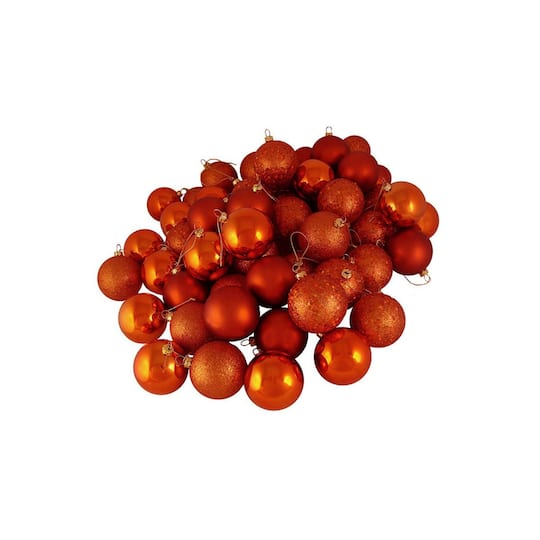 60ct Burnt Orange Shatterproof 4-Finish Ball Ornaments